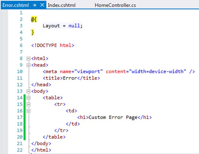 desired custom error page